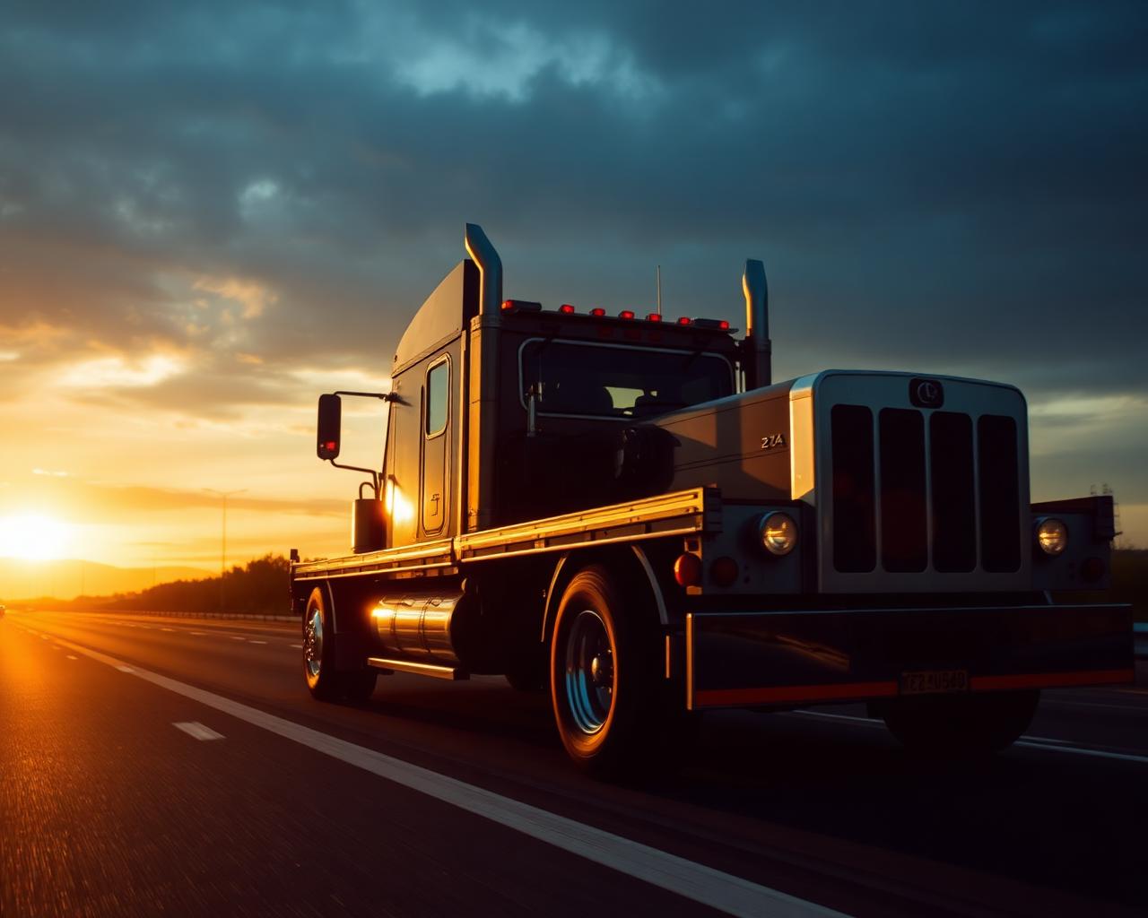 Modern flatbed truck on the highway